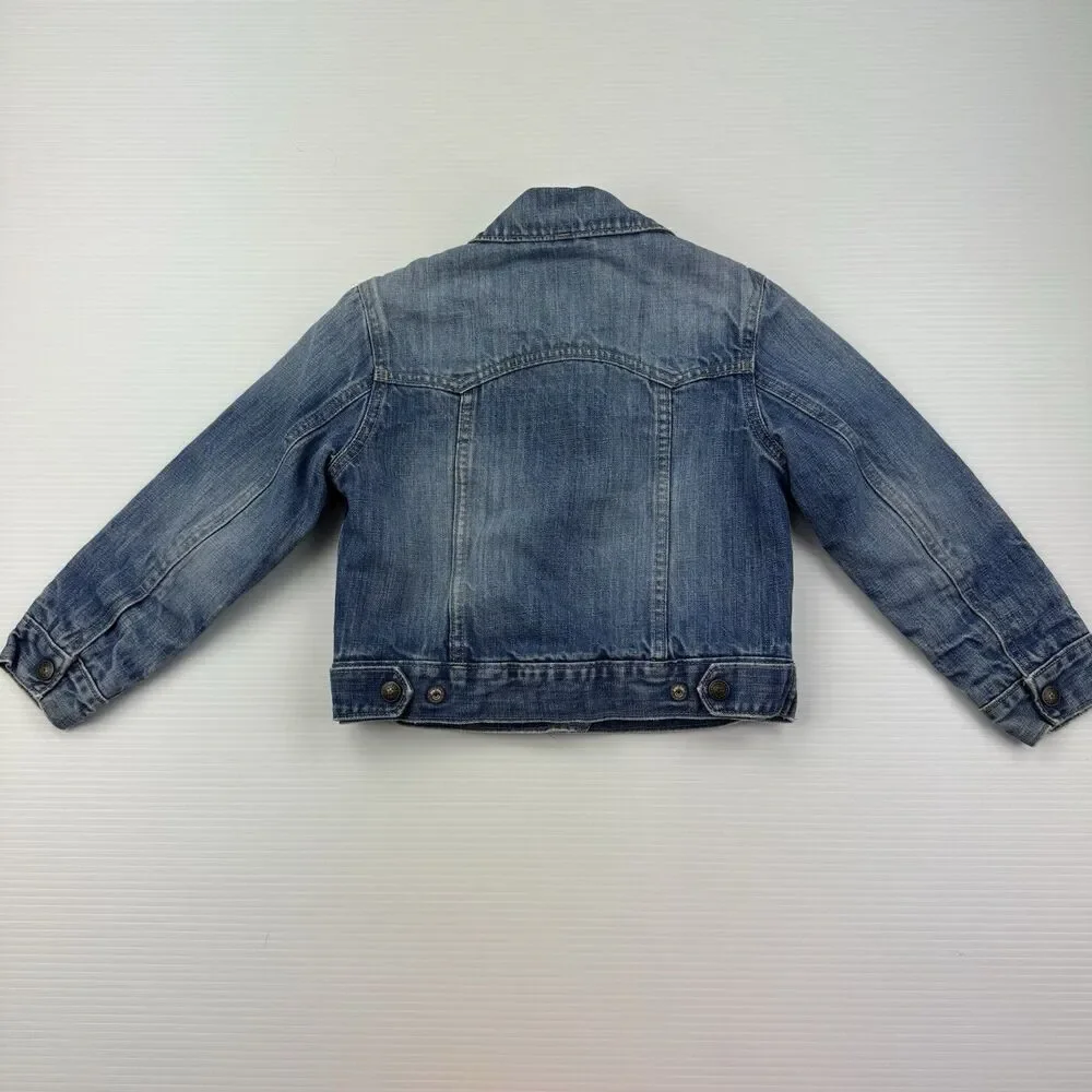GAP Kids Denim Jean Jacket Colorful Striped Sweater Lining Size Small 6-7